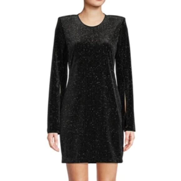 L'Agence 4 Black Silver Sparkle Eden Mini Dress Velvet Shoulder Pads Cocktail - Picture 1 of 10
